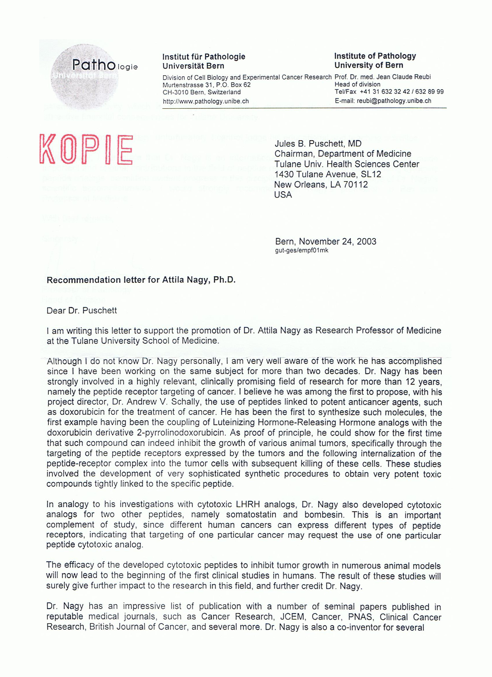 Professzor Jean Claude Reubi